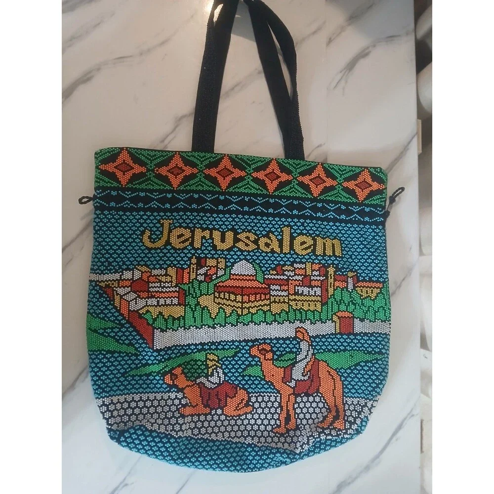 Jerusalem Themed Beaded Tote  Bag Purse